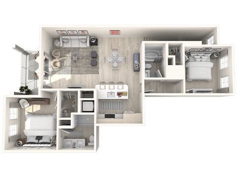 Floor plan for 2 beds, 2 baths, 1089 sqft